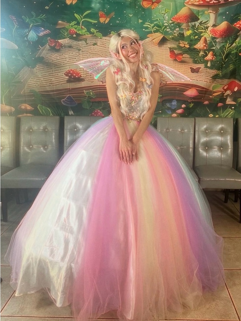 Mac Duggal Size 0 Pastel Rainbow Tulle Prom Gown Crystal Bodice - Picture 10 of 11